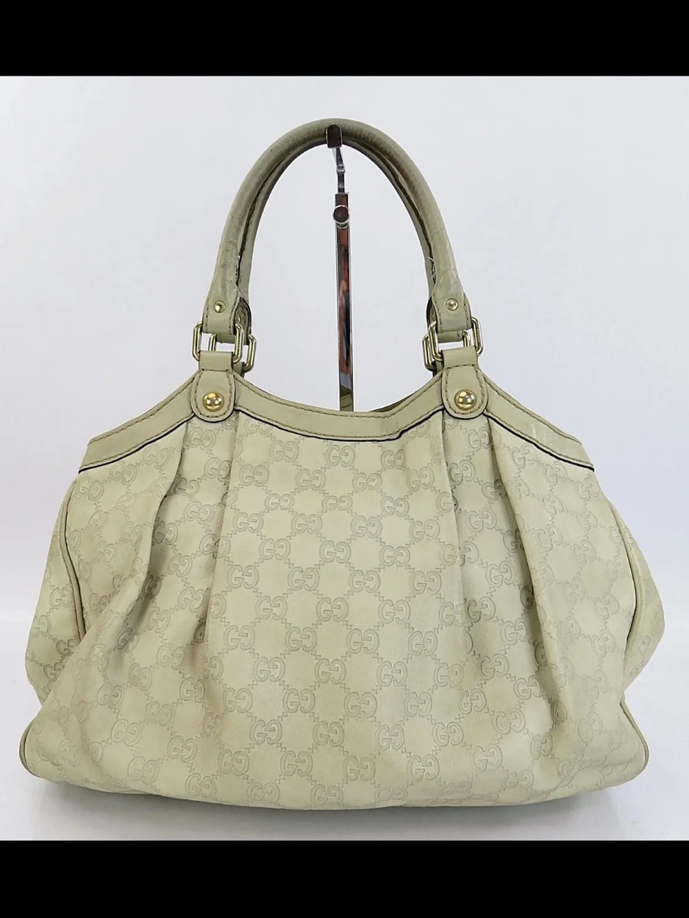 Gucci Cream GG Canvas Shoulder Bag with Gold Hardware